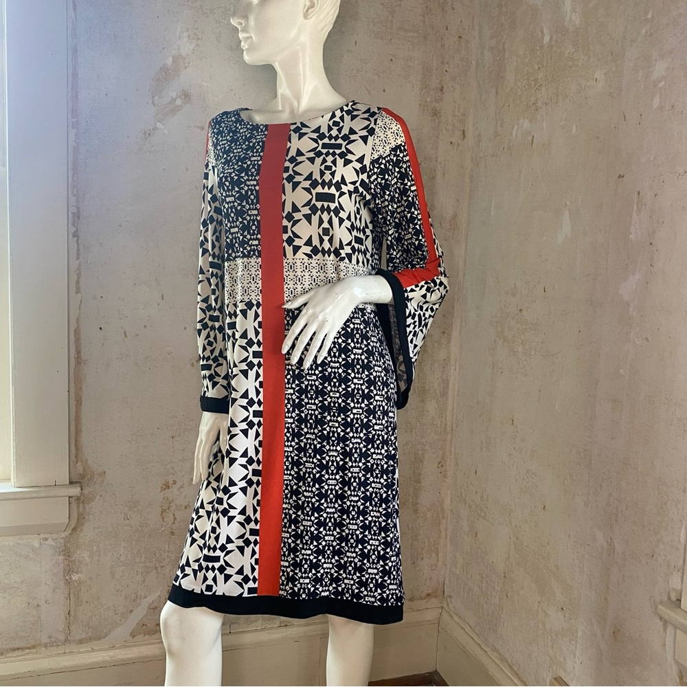 Soho Apparel Black and White Long Sleeve Dress with Red Stripes